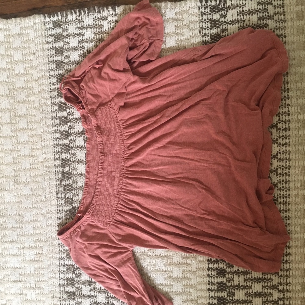 rusty orange off the shoulder shirt american eagle